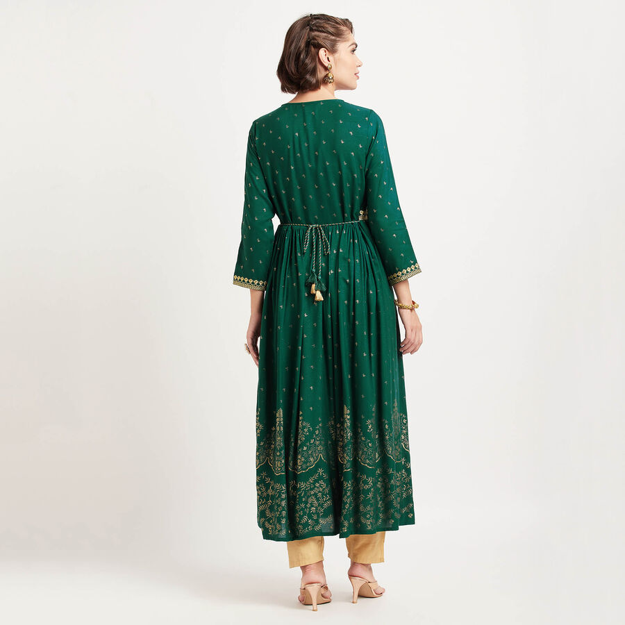 3/4Th Sleeves Flared Kurta, Dark Green, large image number null