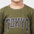 Boys Olive Green Cotton Blend Round Neck Regular T-Shirt, Olive, small