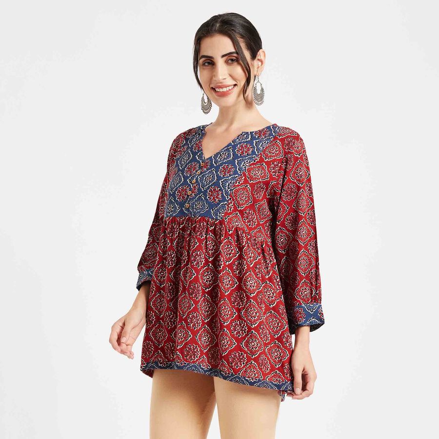 Printed Kurti, Maroon, large image number null