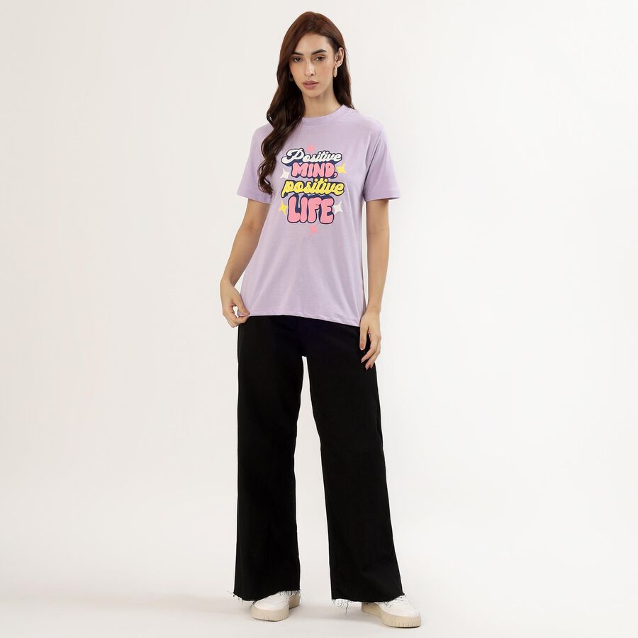 Women's Soft Lavender Round Neck Casual T-Shirt, Lilac, large image number null