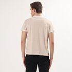 Men's White Cotton Polo Neck Geometric Printed T-Shirt, White, small