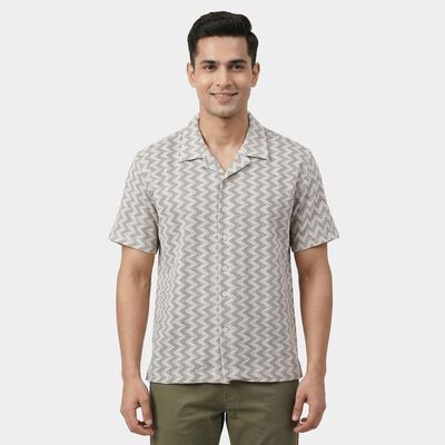 Men's Beige Spread Collar Casual Shirt