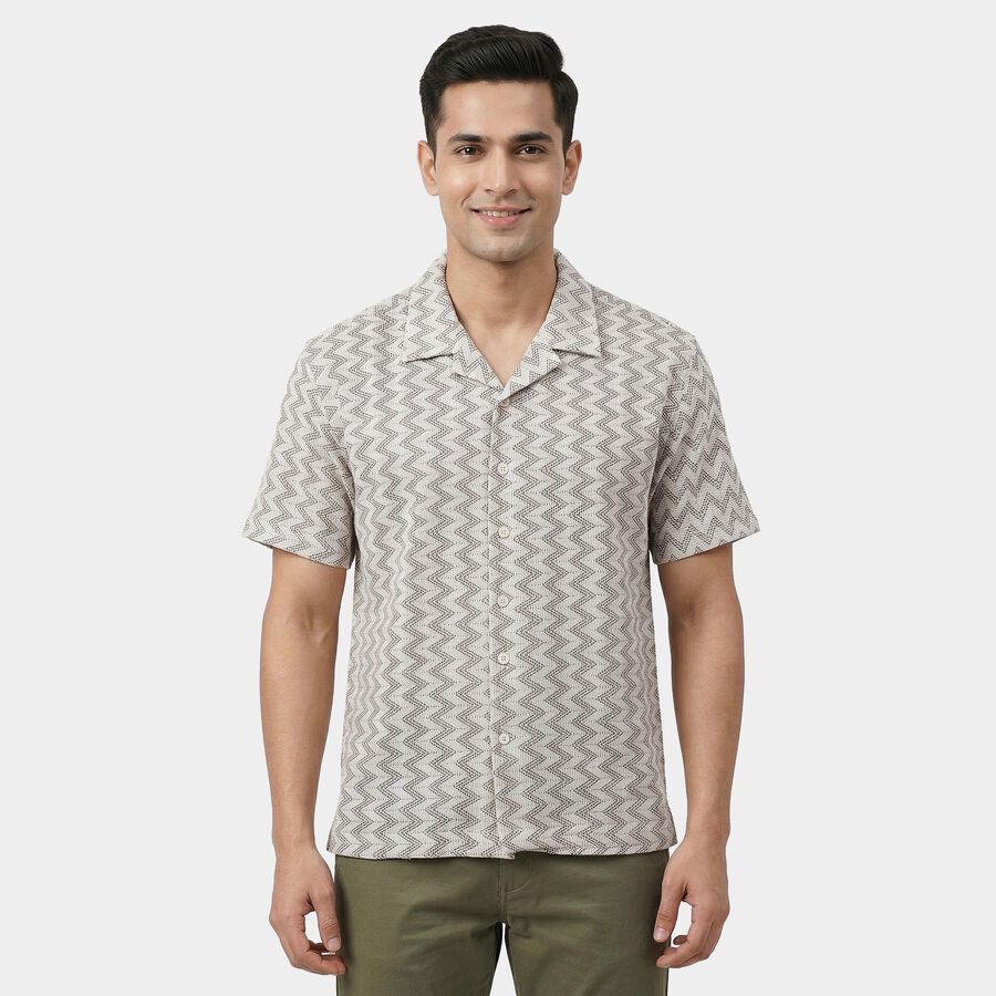 Men's Beige Spread Collar Casual Shirt, Beige, large