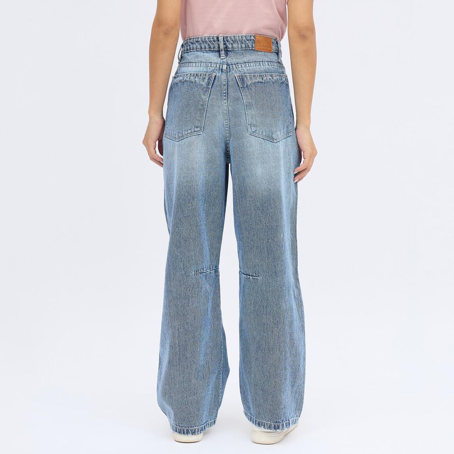 Women's Stonewashed Blue Wide Leg High-Rise Jeans, मध्यम नीला, large image number null