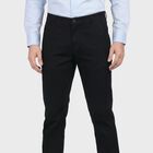 Men's Black Slim Fit Flat-Front Casual Trousers, Black, small
