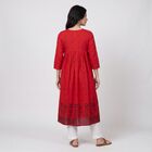 Women's Fuchsia Cotton Notch Neck Embroidered Flared Kurta, रानी (फ्यूशिया), small