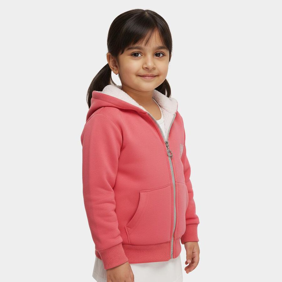 Girls Coral Pink Hooded Casual Sweatshirt, Coral, large image number null