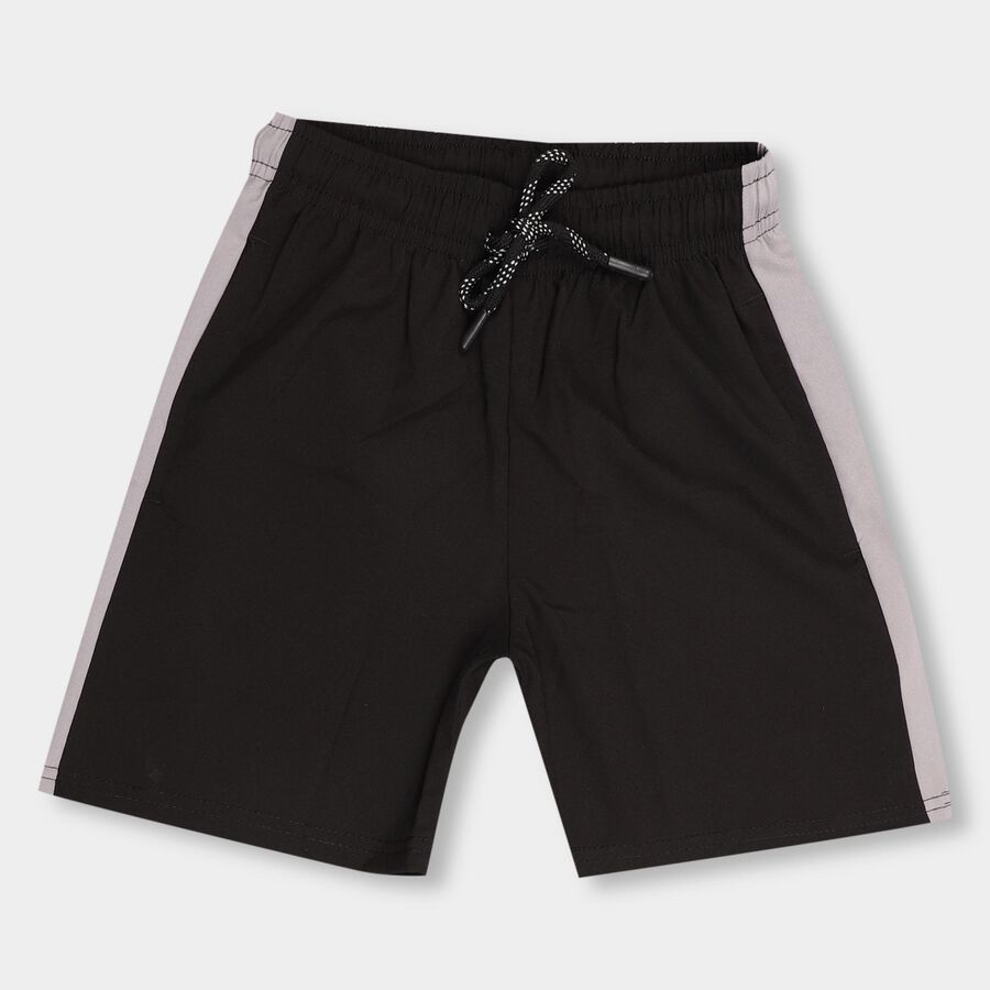 Boys' Jet Black Elastic Waist Cut And Sew Bermuda Shorts, Black, large image number null