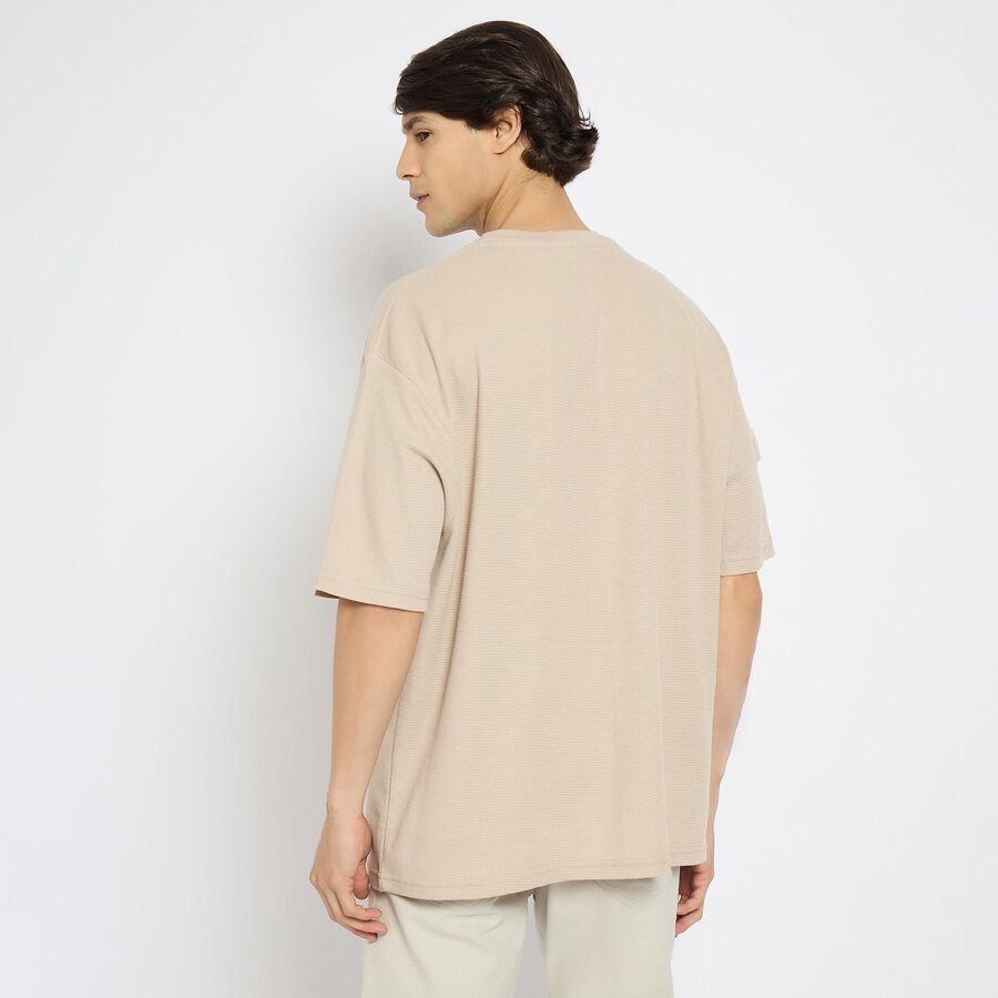 Men's Round Neck Half Sleeves T-Shirt, Beige, large