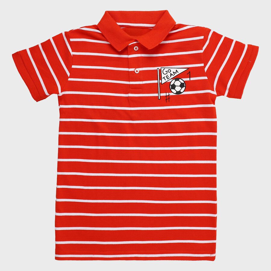 Boys Bright Cherry Red Cotton Crew Neck Casual Half Sleeve T-Shirt, Red, large