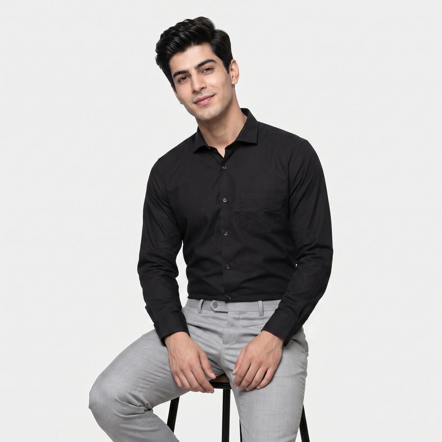 Men's Black Slim Fit Formal Shirt, Black, large