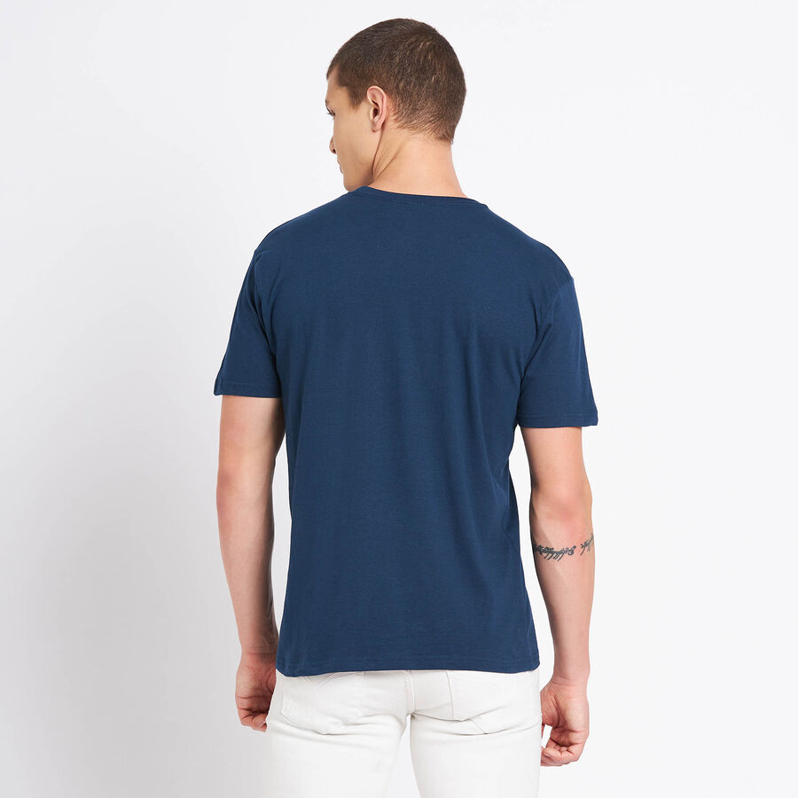 Cotton Solid Round Neck T-Shirt, Dark Blue, large image number null