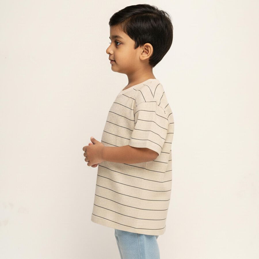 Boys Beige Crew Neck Casual T-Shirt, ऑफ व्हाइट, large image number null
