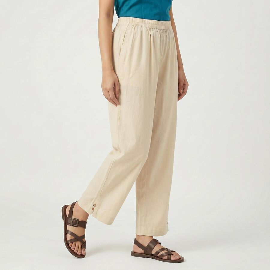 Women's Beige Wide-Leg Solid Palazzos, गहरा पीला, large