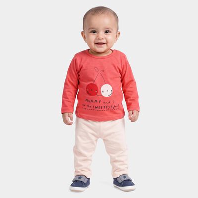 Infants Pink and Cream Cotton Round Neck Hipster Set