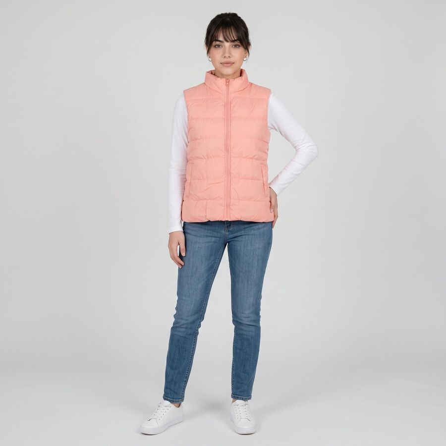 Women's Light Pink High Neck Puffer Jacket, Light Pink, large