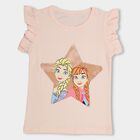 Girls' Light Pink Cotton Round Neck Casual T-Shirt, Light Pink, small