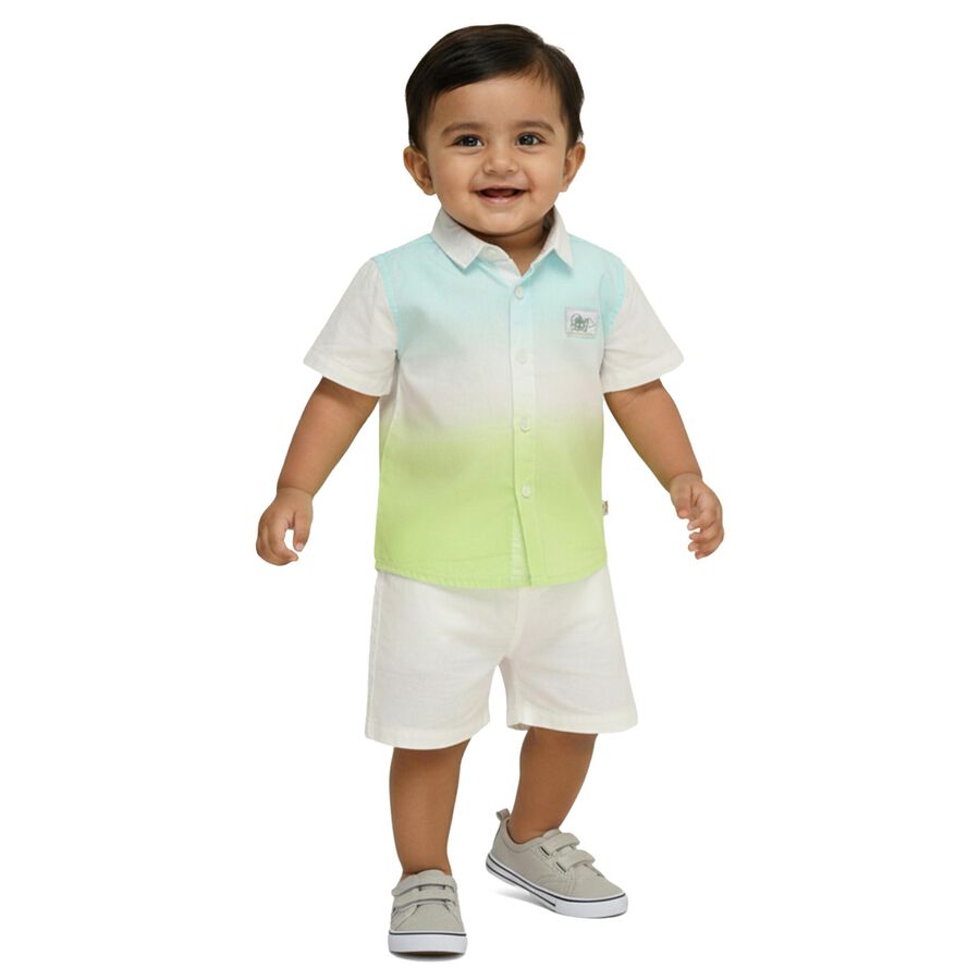 Infants Light Green and Blue Cotton Half Sleeve Classic Casual Shirt, Light Green, large image number null