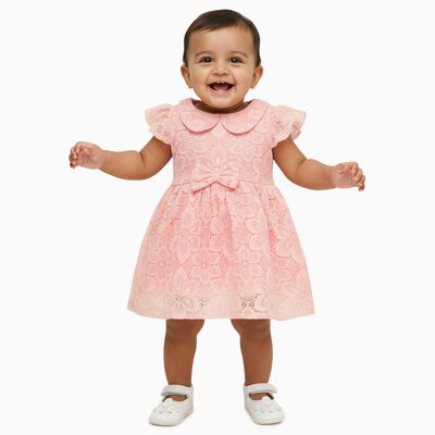 Infants' Soft Pink Floral Lace Party Frock