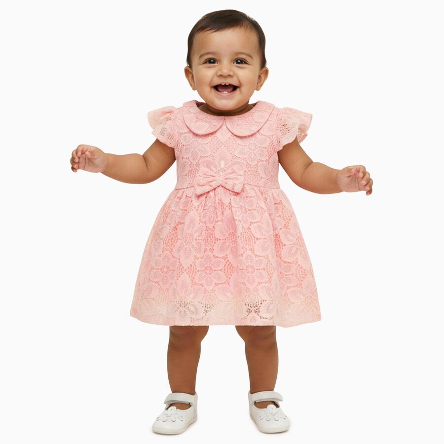 Infants' Soft Pink Floral Lace Party Frock, Light Pink, large
