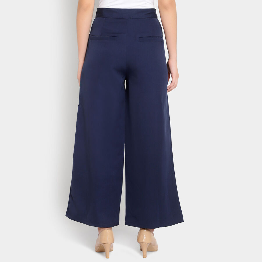 Solid High Rise Trousers, Navy Blue, large image number null
