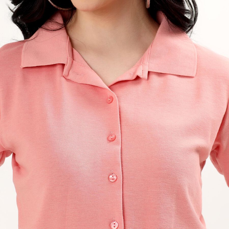 Women's Light Pink Collared Casual Shirt, हल्का गुलाबी, large image number null