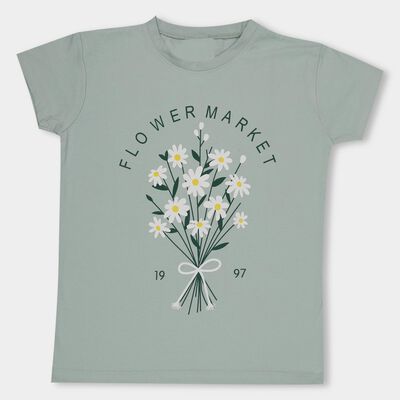 Boys' Light Green Crew Neck Casual T-Shirt