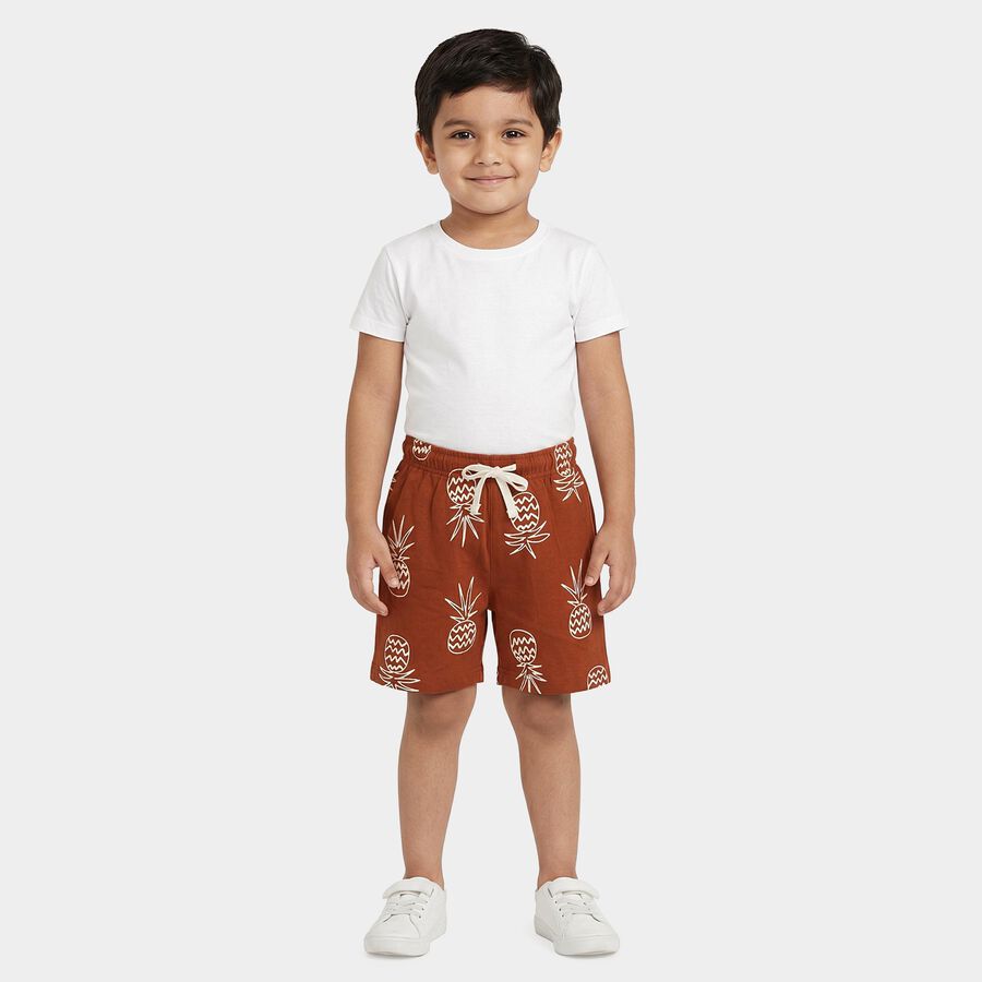 Boys Brown Regular Fit Printed Bermuda Shorts, Brown, large