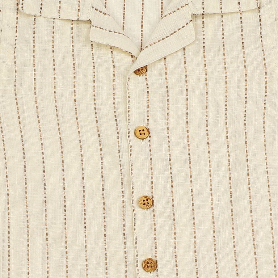 Infants' Beige 100% Cotton Camp Collar Striped Baba Suit, Beige, large