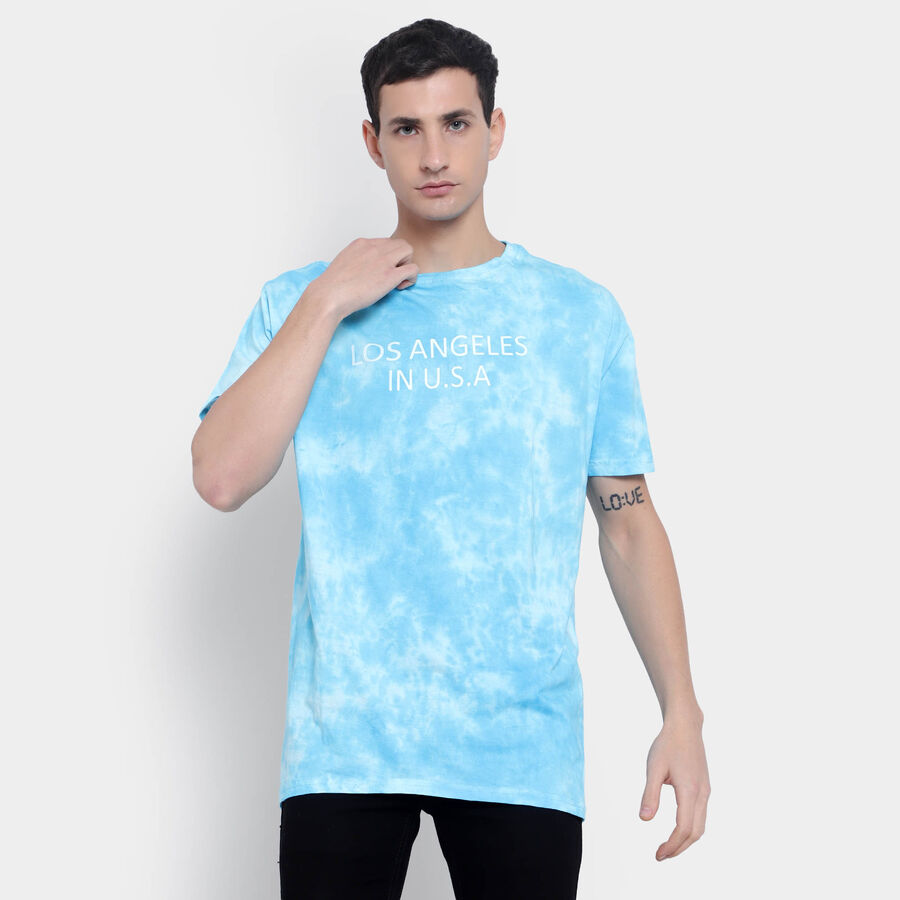 Cotton Round Neck T-Shirt, Sky Blue, large image number null