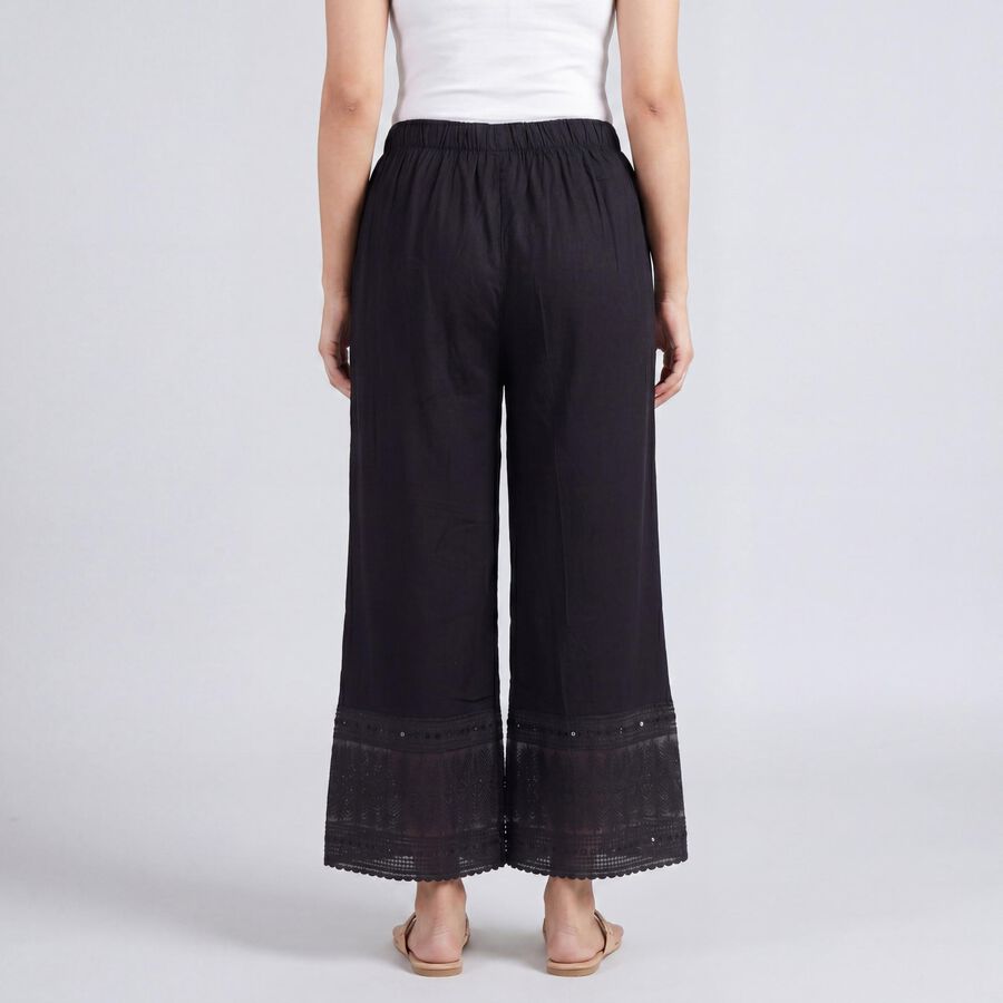 Women's Black Wide-Leg Solid Palazzos, काला, large