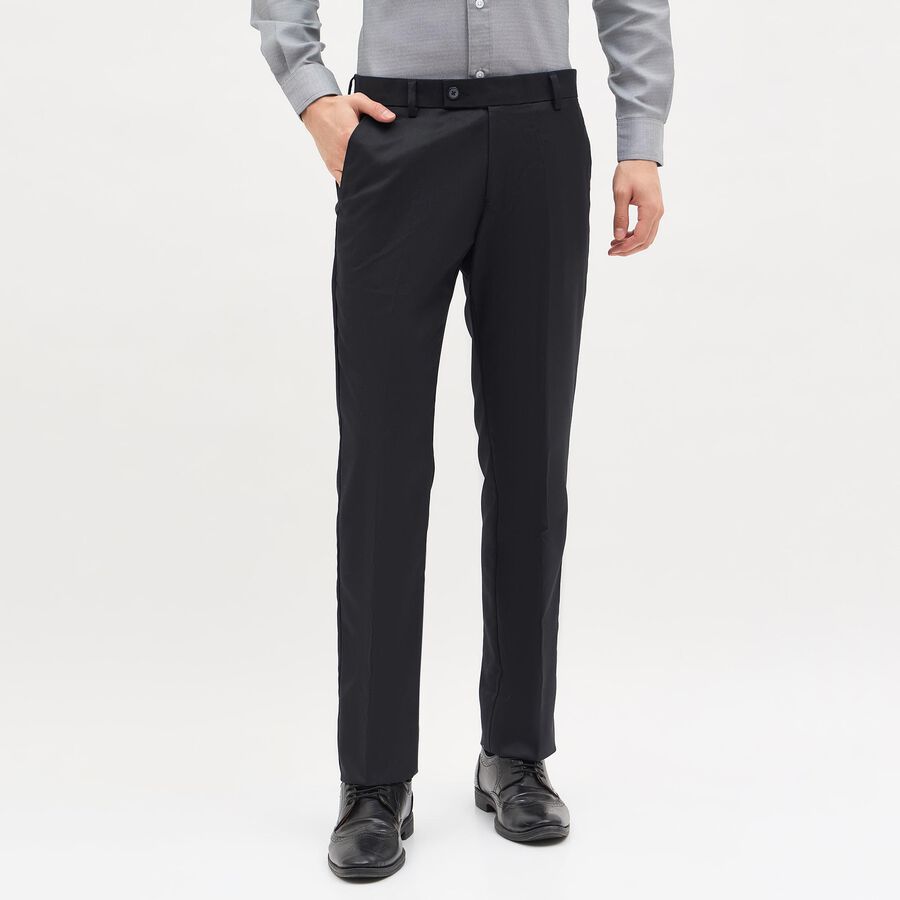 Men's Jet Black Slim Fit Flat-Front Formal Trousers, Navy Blue, large image number null