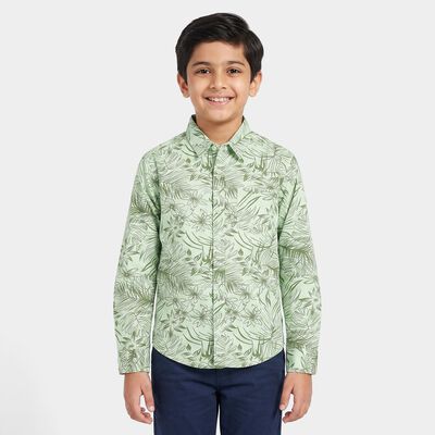 Boys' Mint Green Cotton Long Sleeves Collar Shirt
