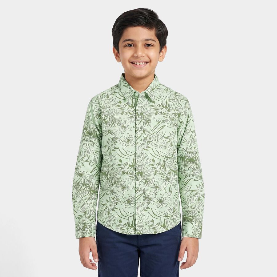 Boys' Mint Green Cotton Long Sleeves Collar Shirt, Light Green, large