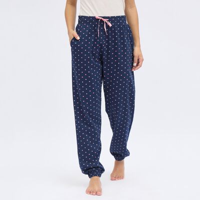 Women's Dark Navy Blue Star Printed Elastic Waist Pyjama