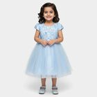 Girls' Light Blue Floral Embroidered A-Line Party Frock, Light Blue, small