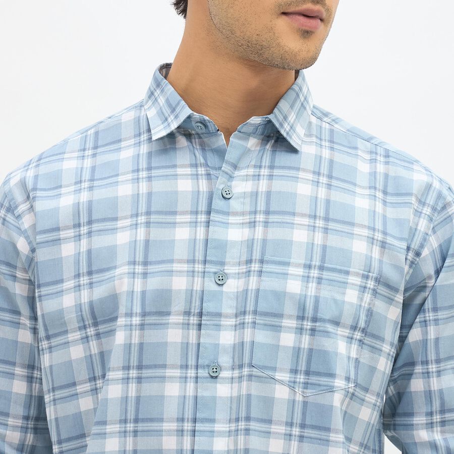 Men's Light Powder Blue Cotton Spread Collar Casual Shirt, Light Blue, large