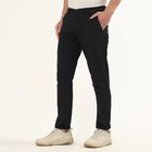 Men's Slim Fit Casual Trousers, काला, small