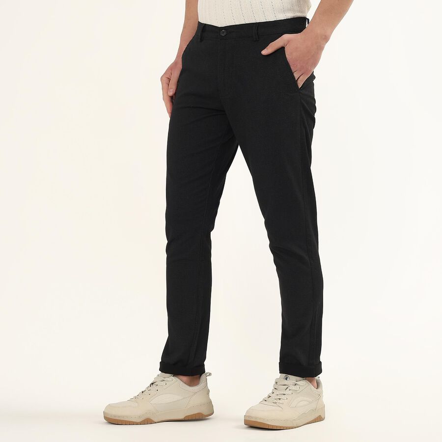 Men's Slim Fit Casual Trousers, काला, large