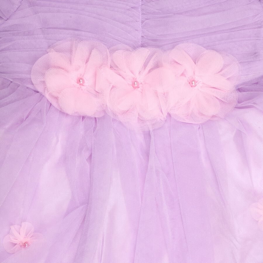 Girl's Embellished Gathered Lilac Frock, Lilac, large image number null