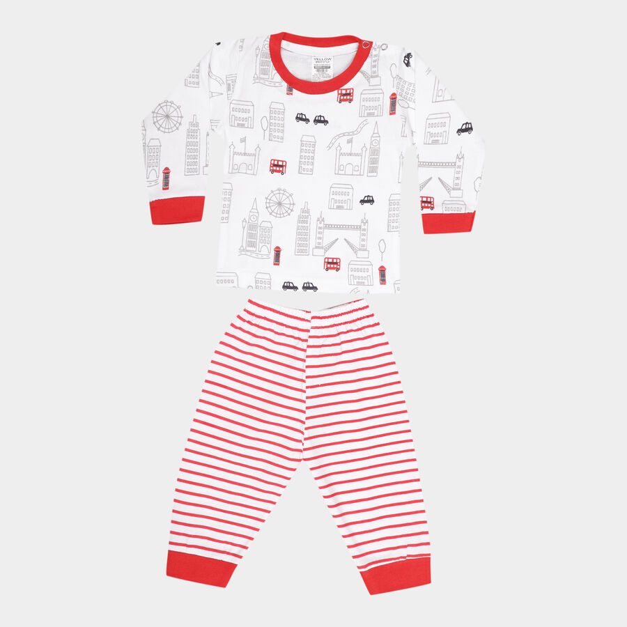 Infants Cotton Printed Baba Suit, White, large image number null