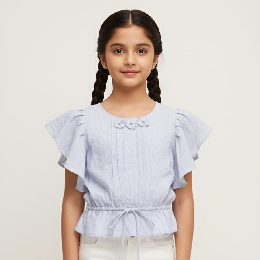 Girls Light Powder Blue Round Neck Casual T-Shirt, Light Blue, large image number null