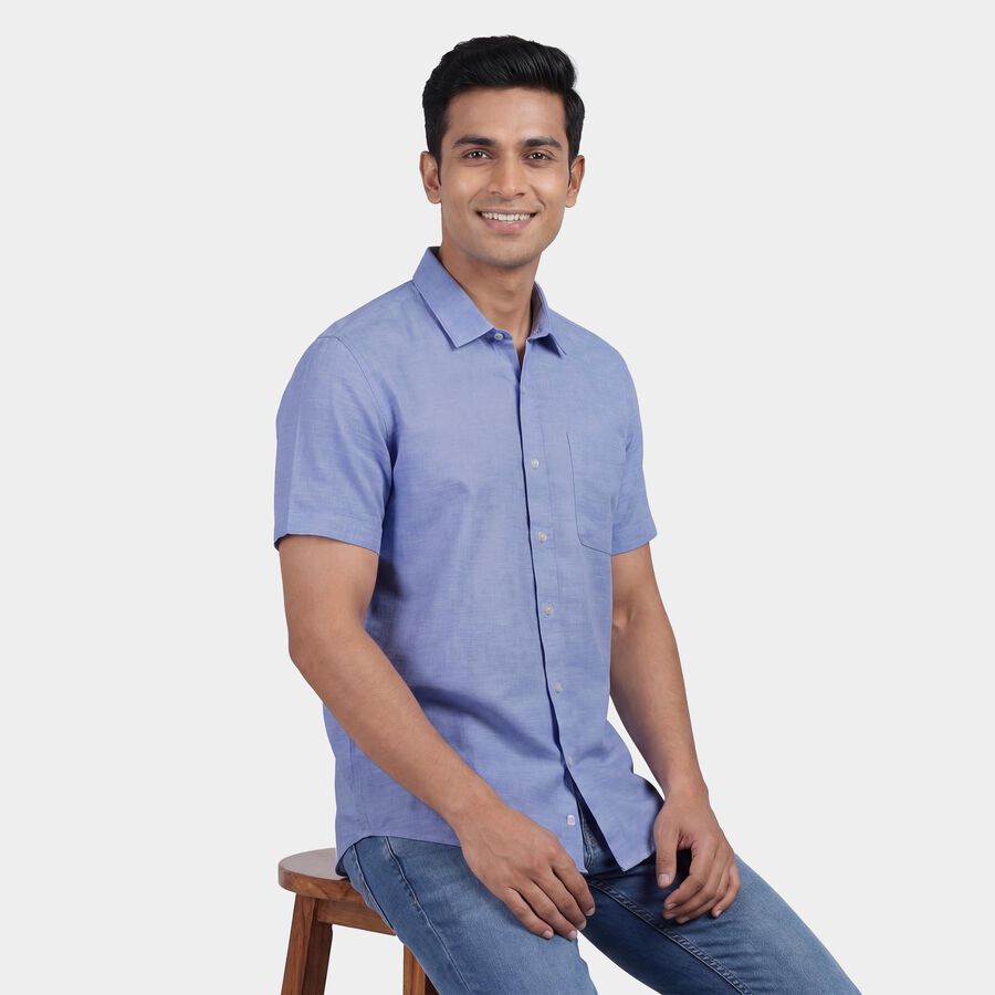 Men's Light Blue Classic Collar Casual Shirt, हल्का नीला, large