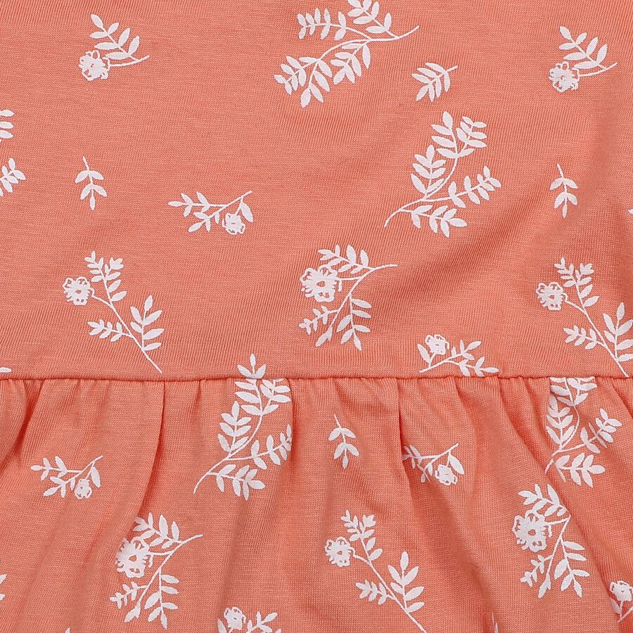 Infants' Peach Floral Printed Fit and Flare Frock, पीच, large