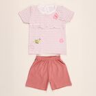 Infant Muted Pink and White Cotton Striped Top Casual Shorts Set, Light Pink, small image number null