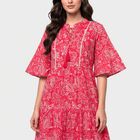 Women's Pink Notch Neck Printed Kurti, गुलाबी, small