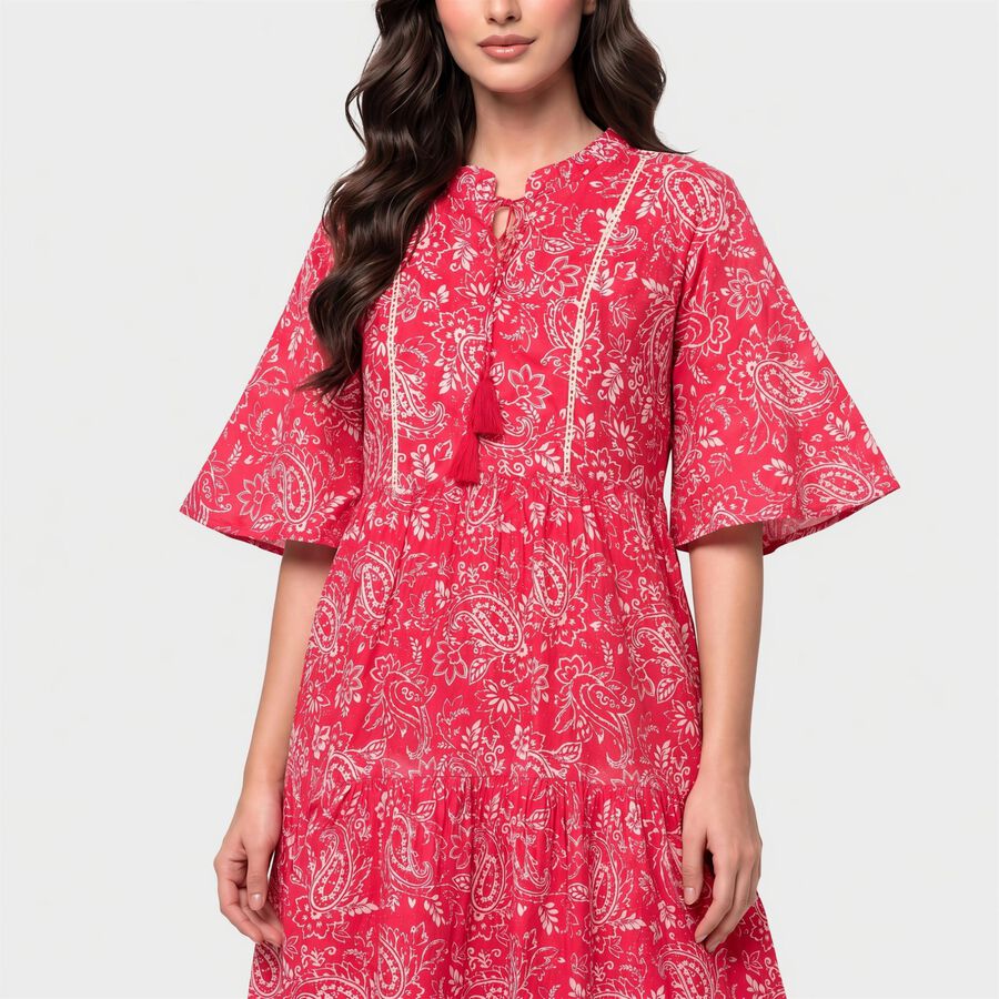 Women's Pink Notch Neck Printed Kurti, गुलाबी, large
