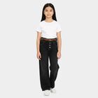 Girls Black Straight Fit Button Fly Jeans, काला, small