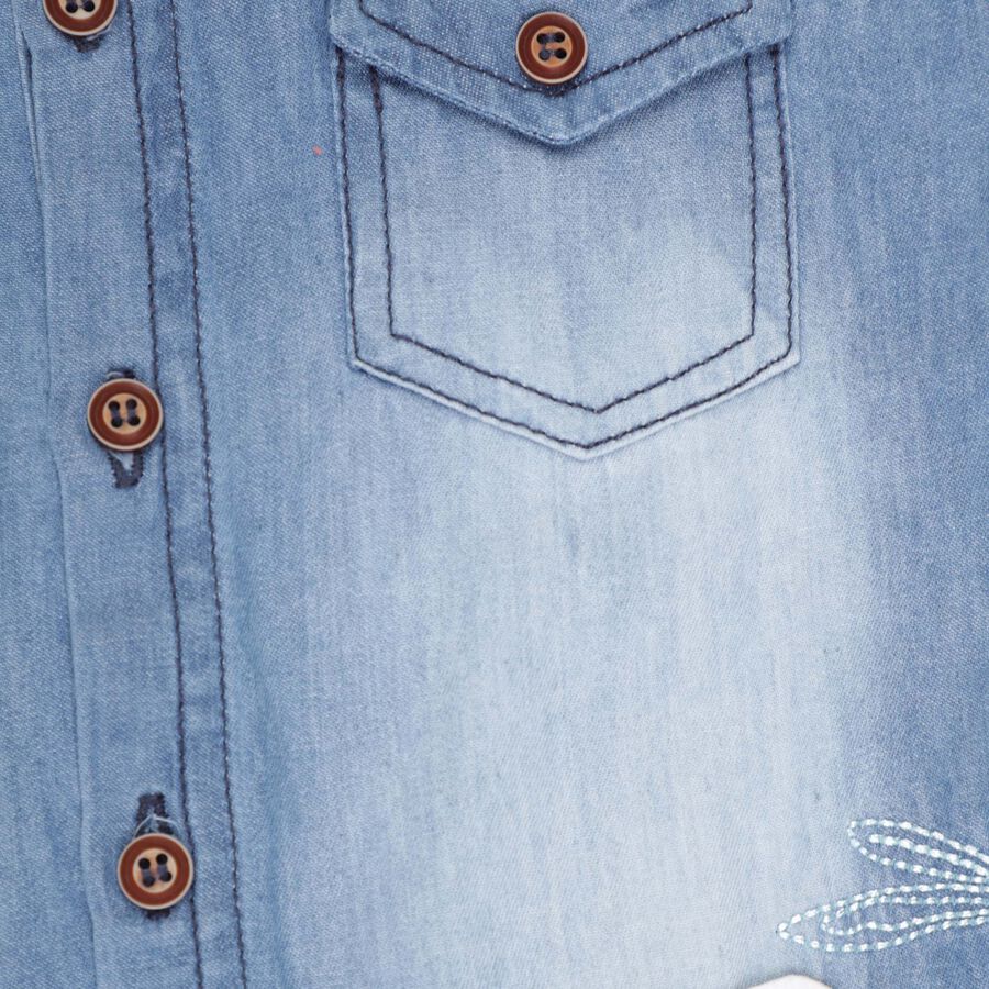 Infants Cotton Solid Casual Shirt, Mid Blue, large image number null