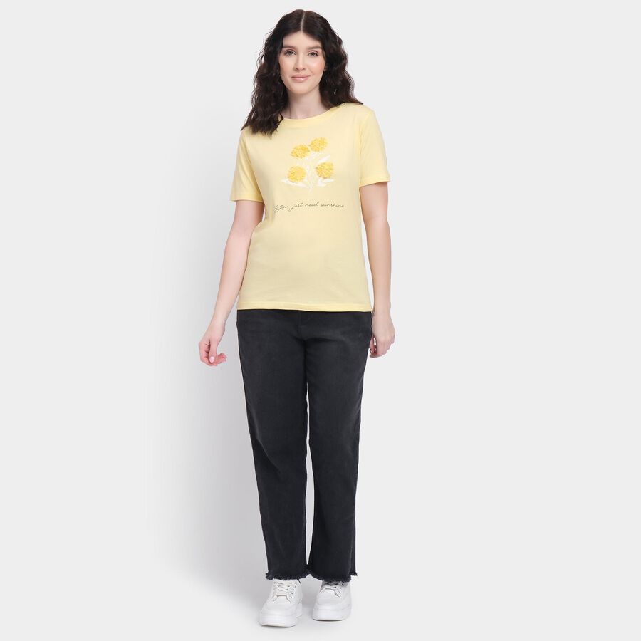Ladies' 100% Cotton Round Neck T-Shirt , पीला, large